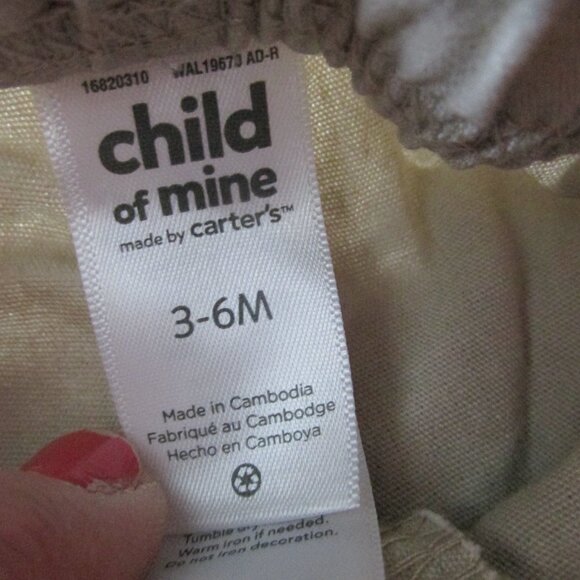 Carters Child of Mine Boys Pull On Shorts Size 3-6M Tan Elastic Khaki Bottoms - Picture 2 of 3